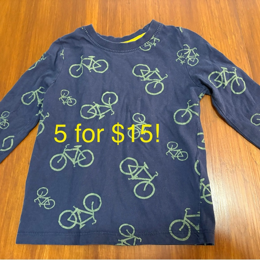 3T long sleeve Kids Blue Bicycle Print Shirt
